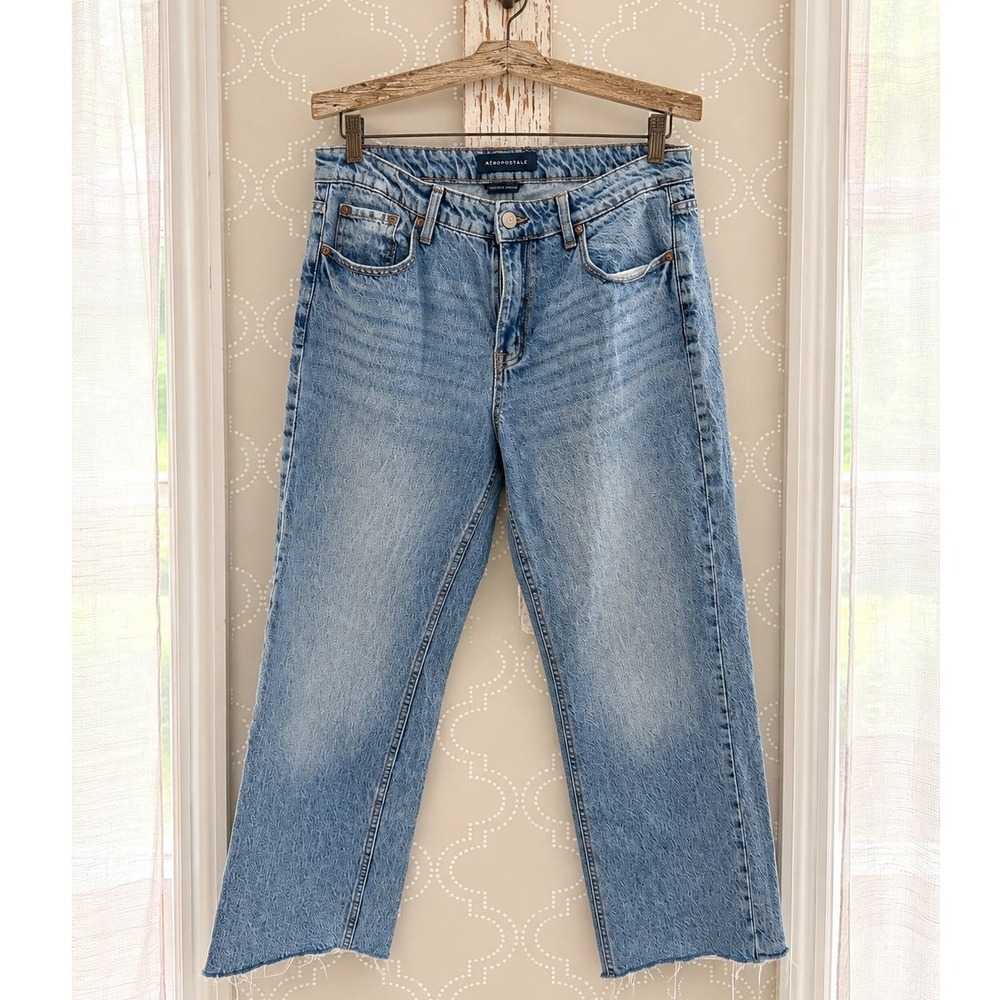 Aeropostale Low Rise Baggy Jeans Light Wash Raw Hem Size 12 Reg